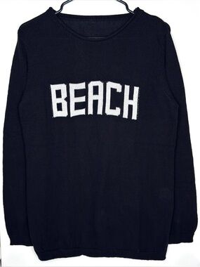 Black 'BEACH' Knit Sweater - Classic Crew Size- Small